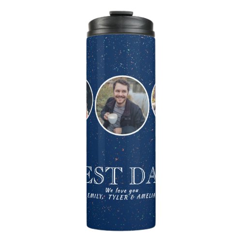 Navy Blue Best Dad Fathers Day 3 Photo Collage Thermal Tumbler