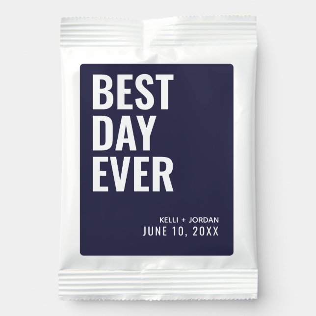 Navy Blue Best Day Ever Wedding Favor Drink Mix (Front)