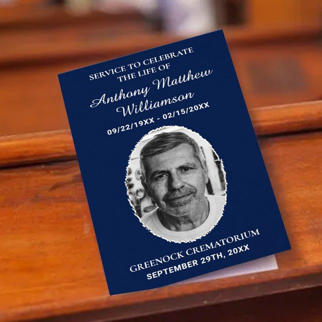 Navy Blue Bi-fold Custom Photo Funeral Program Flyer (Creator Uploaded)