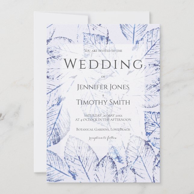 Navy blue birch  leaves nature wedding  invitation (Front)
