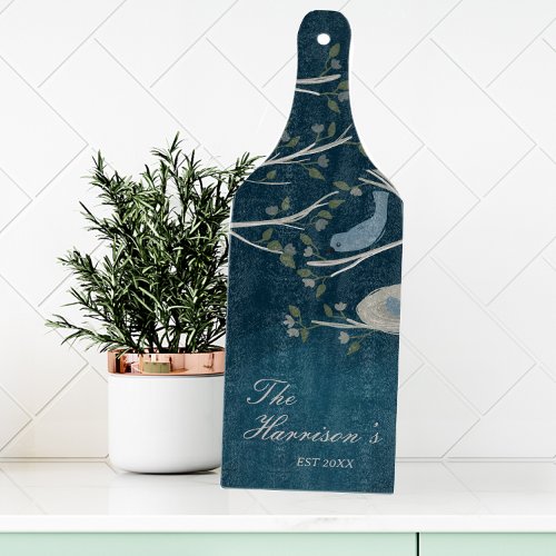 Navy Blue Bird Last Name Cutting Board