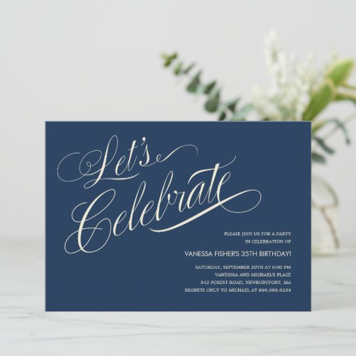 Navy Blue Birthday Invitations for Adults | Zazzle