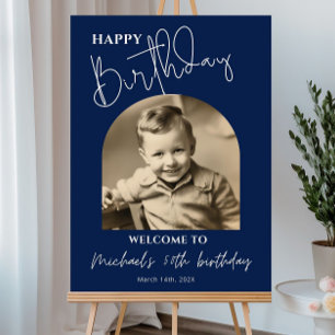 Navy Blue Birthday Welcome Sign with Photo, Editab