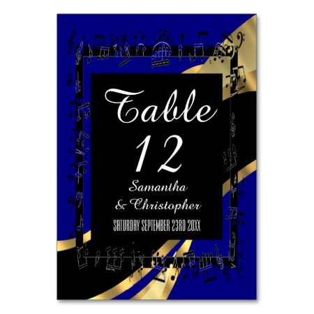Navy Blue, Black And Gold Personalized Number Table Number