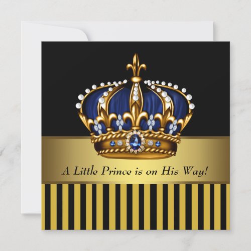 Navy Blue Black and Gold Prince Baby Boy Shower Invitation