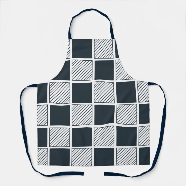 Navy Blue Black and White Checkerboard  Apron (Front)