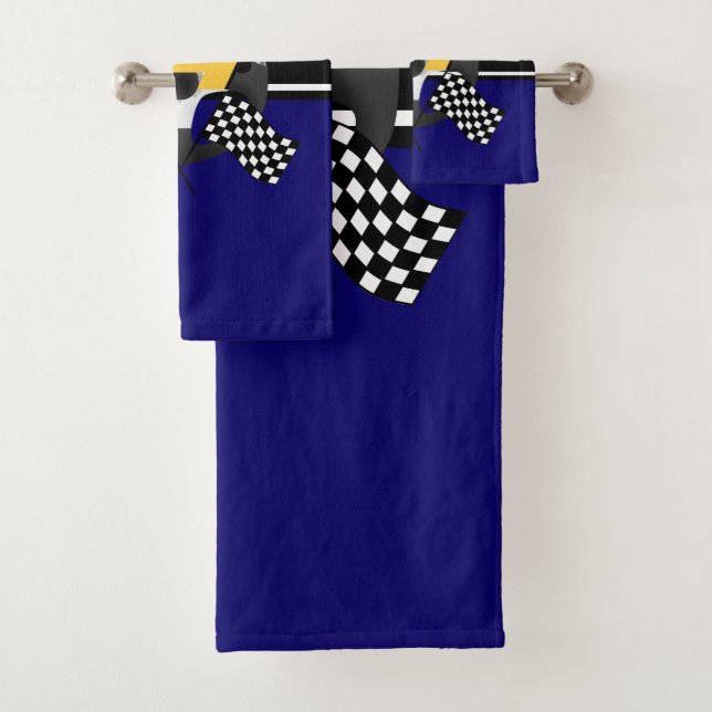 Navy Blue, Black and White Checkered Racing 🏎  Bath Towel Set (Insitu)