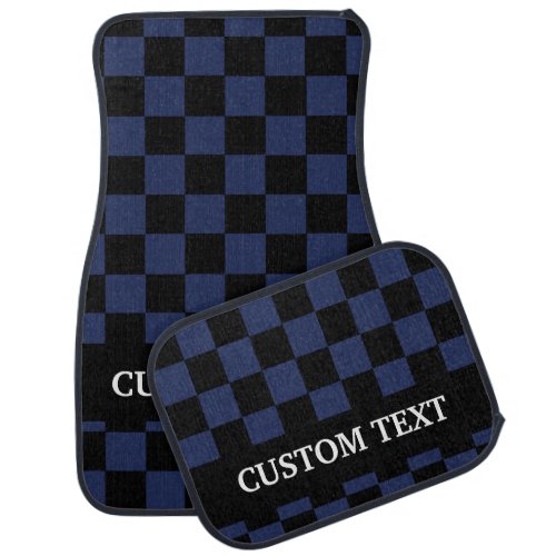 Navy Blue Black Checkered Flag Personalized Name Car Floor Mat