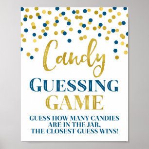 Navy Blue Black Confetti Candy Guessing Game Sign