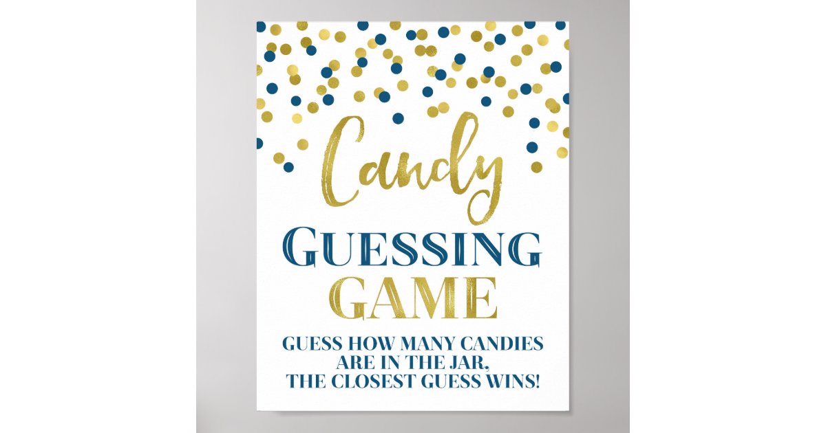 Navy Blue Black Confetti Candy Guessing Game Sign | Zazzle