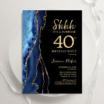 Navy Blue Black Gold Agate Surprise 40th Birthday Invitation<br><div class="desc">Navy blue,  black and gold agate surprise 40th birthday party invitation. Elegant modern design featuring royal blue watercolor agate marble geode background,  faux glitter gold and typography script font. Trendy invite card perfect for a stylish women's bday celebration. Printed Zazzle invitations or instant download digital printable template.</div>