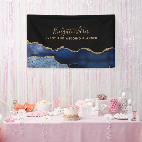 Navy Blue Black Gold Foil Agate Event Planner  Banner