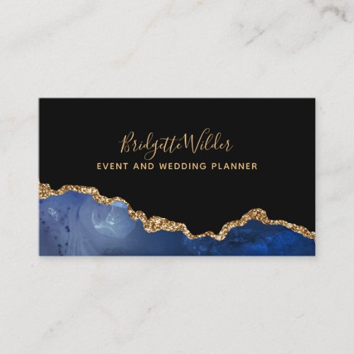 Navy Blue Black Gold Foil Agate Event Planner Business Card