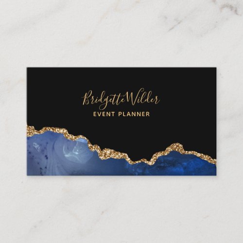 Navy Blue Black Gold Glitter Agate Event Planner Business Card