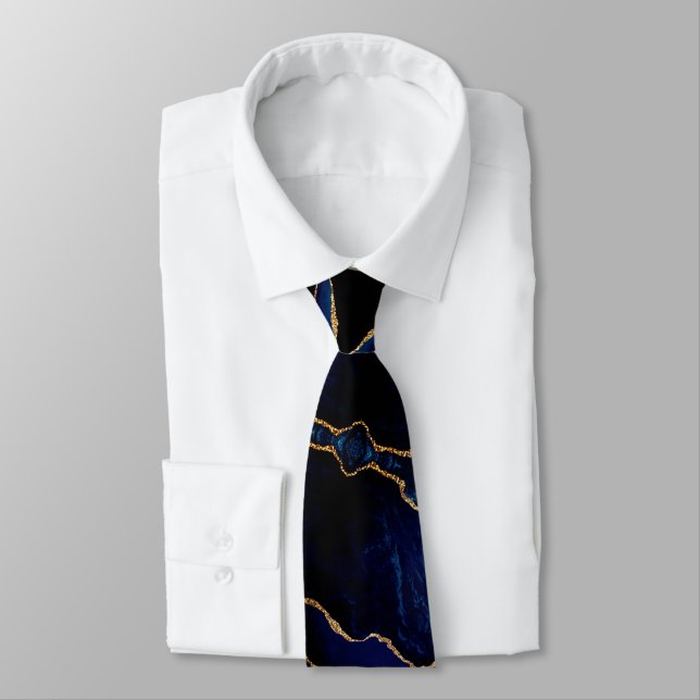 Navy Blue Black Gold Glitter Neck Tie (Tied)