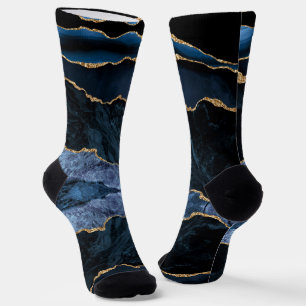 Navy Blue Black Gold Glitter Socks