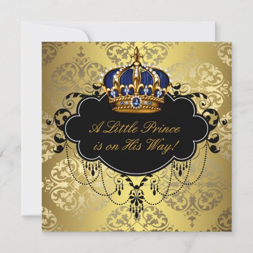 Royal Navy Blue Black Gold Prince Baby Boy Shower Custom Invite