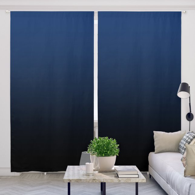Navy Blue Black Gradient Blackout Curtains (Living Room)