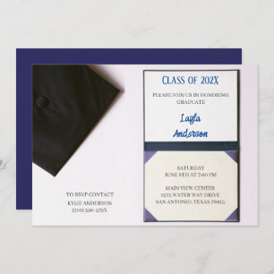 Navy Blue/Black Graduation Cap Diploma  Invitation