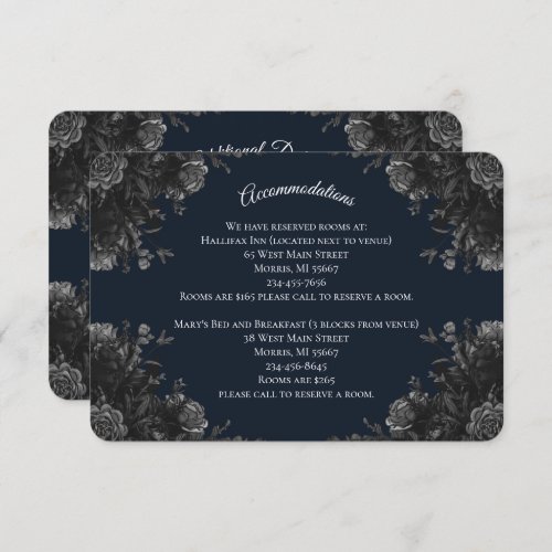 Navy Blue Black Grey Gothic Wedding RSVP Reply Enclosure Card