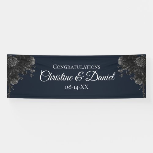 Navy Blue Black Grey Roses Gothic Wedding Banner