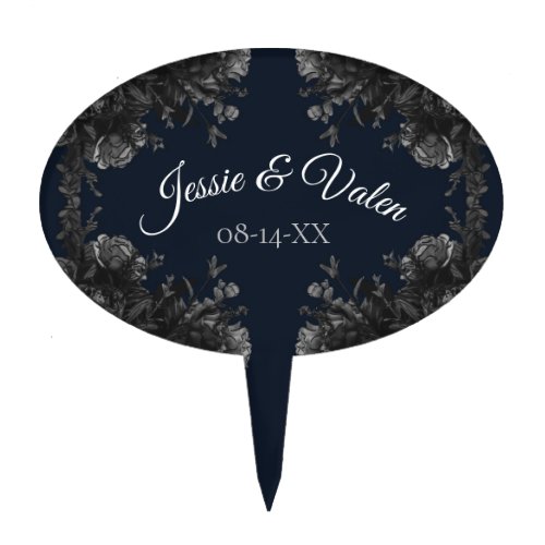 Navy Blue Black Grey Roses Gothic Wedding Cake Topper