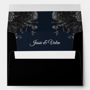 Navy Blue Black Grey Roses Gothic Wedding Envelope