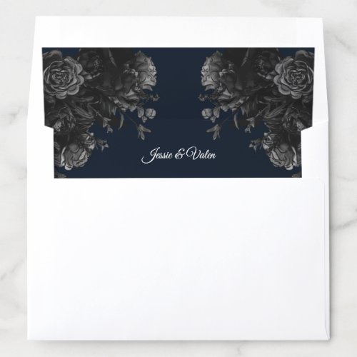 Navy Blue Black Grey Roses Gothic Wedding Envelope Liner