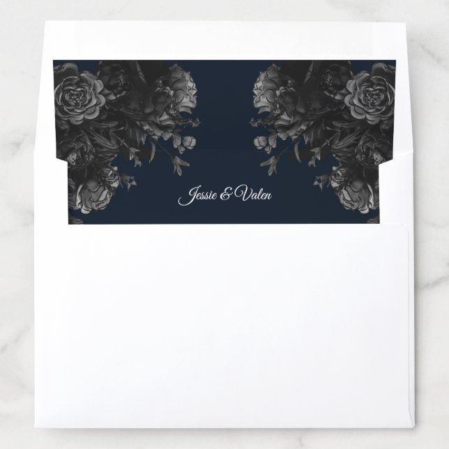 Navy Blue Black Grey Roses Gothic Wedding Envelope Liner (In Envelope)