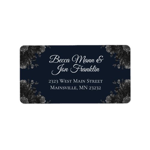 Navy Blue Black Grey Roses Gothic Wedding Label