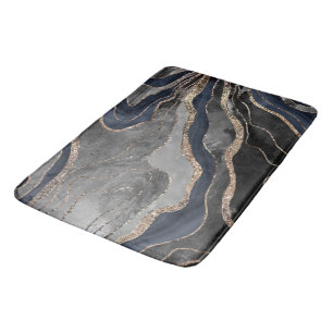Navy Blue Black Marble Agate Gold Glitter Glam #1 Bath Mat