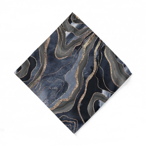 Navy Blue Black Marble Agate Gold Glitter Glam 2  Bandana