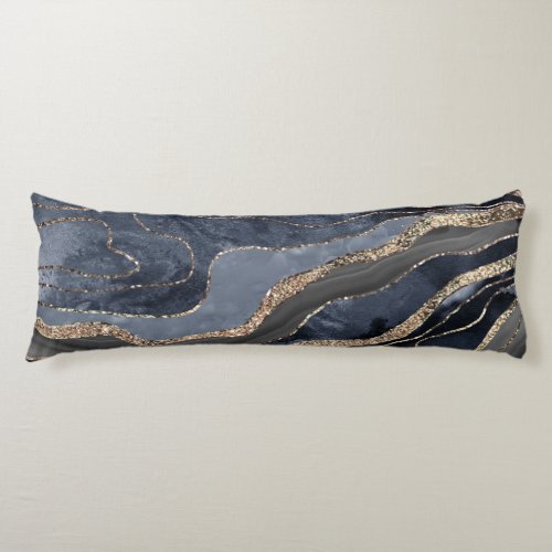 Navy Blue Black Marble Agate Gold Glitter Glam 2  Body Pillow