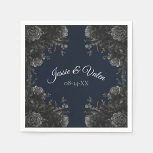 Navy Blue Black Roses Wedding Napkins