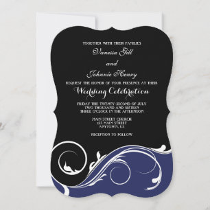 Navy Blue Black Swirl Bracket Wedding Invites
