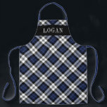 Navy Blue Black Watch Plaid Personalized Holiday Apron<br><div class="desc">Festive seasonal holiday apron features a classic navy blue,  black,  and white watch Scottish tartan plaid pattern with white serif monogram text that can be personalized with a name. Whether you're cooking Christmas dinner,  baking holiday cookies,  or doing dishes,  you'll look stylish this holiday season!</div>