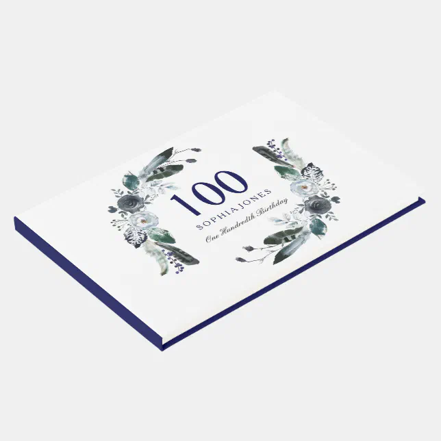 Navy Blue Black White Floral 100th Birthday Guest Book Zazzle