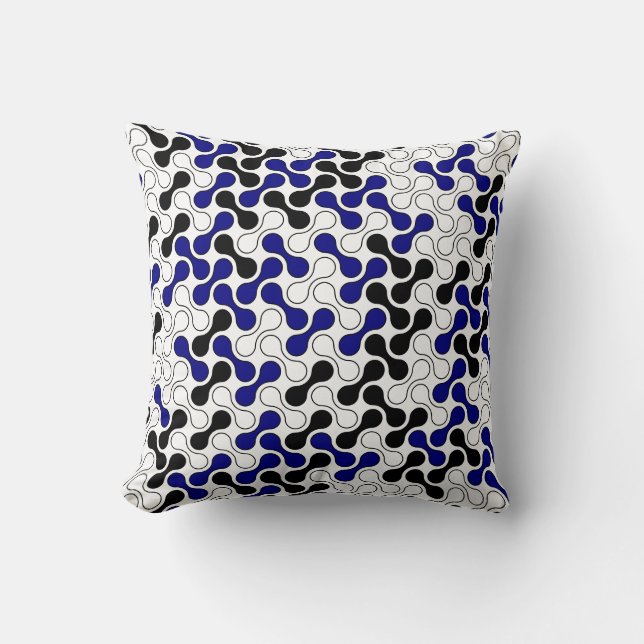 Navy Blue Black White Geometric Metaball Pattern Throw Pillow (Front)