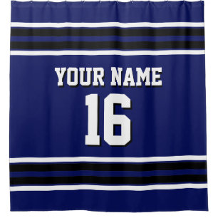 Navy Blue Black White Stripes Sports Jersey Shower Curtain