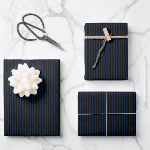 Navy Blue & Black Wonky Stripes Wrapping Paper Sheets