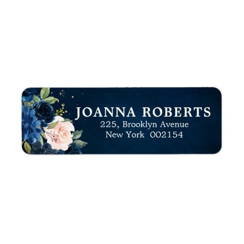 Navy Blue Blue Blush Pink Rose Botanical Address Label