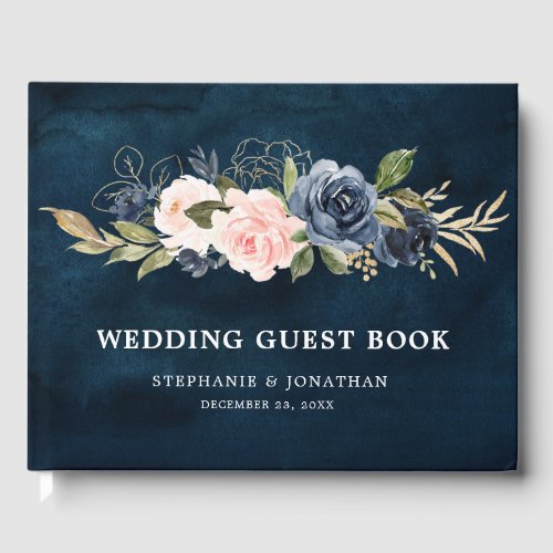 Navy Blue Blue Blush Pink Rose Botanical
