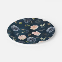 Navy Blue Blue Blush Pink Rose Botanical Wedding