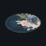 Navy Blue Blue Blush Pink Rose Botanical Wedding Paper Plates<br><div class="desc">Beautiful floral botanical wedding paper plated features hand-painted watercolor floral graphics / roses in rich tones of navy blue and blush pink / peach.  Please contact me for any help in customization or if you need any other product with this design.</div>