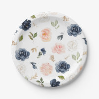 Navy Blue Blue Blush Pink Rose Botanical Wedding