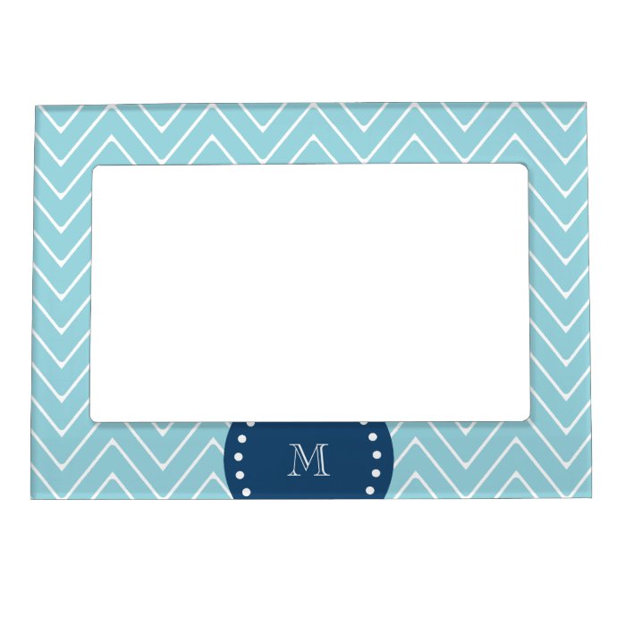 Navy Blue, Blue Chevron Pattern  Your Monogram Photo Frame Magnet