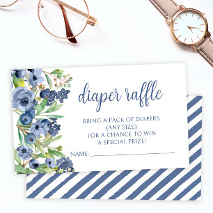 Navy blue blueberry baby shower diaper raffle card