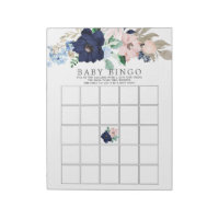 Navy Blue & Blush Baby Shower Bingo Game Notepad