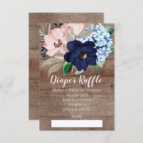 Navy Blue  Blush Baby Shower Diaper Raffle Ticket Invitation