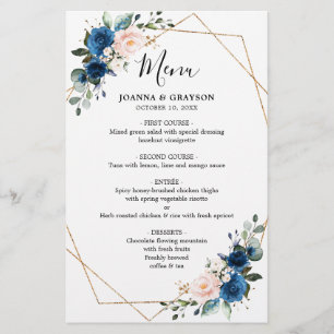 Navy Blue Blush Botanical Geometric Wedding Menu